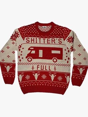 Shitters Full Ugly,  Red/White Holiday Funny Sweater. Size S